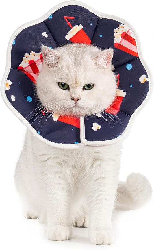 Avont Soft Cat Recovery Cone Collar, Adjustable Lightweight Kitten E-Collar for Small Dogs, Comfortable Neck Donut Stop Licking Scratching After Surgery -Popcorn(M)