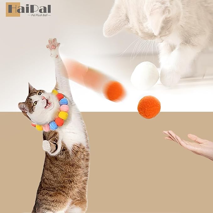 Cat Toy Balls, 20Pcs Premium Soft Pom Pom Balls for Kittens, 1,9'' Funny Interactive Cat Pompom Toys for Bored Indoor Cats Playing Plush Balls for Craft DIY Decorations, Cute Kitten Kitty Toys.