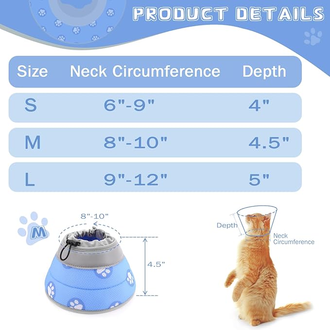 Cat Cone Soft Elizabethan Collar for Surgery Recovery - Adjustable for Small and Large Cats to Stop Licking
