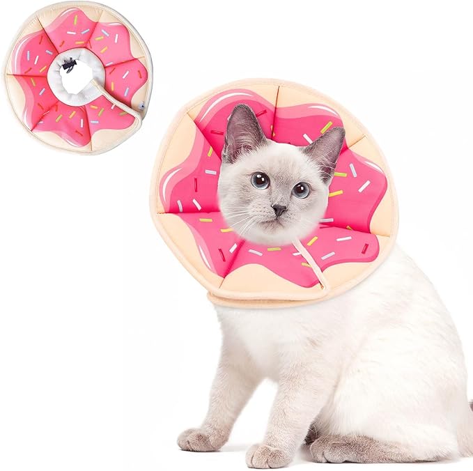 Cat Cone Collar Soft, Adjustable Cat Recovery Collar to Stop Licking After Surgery Protective E Collar for Cats Small Dogs, Dounut M