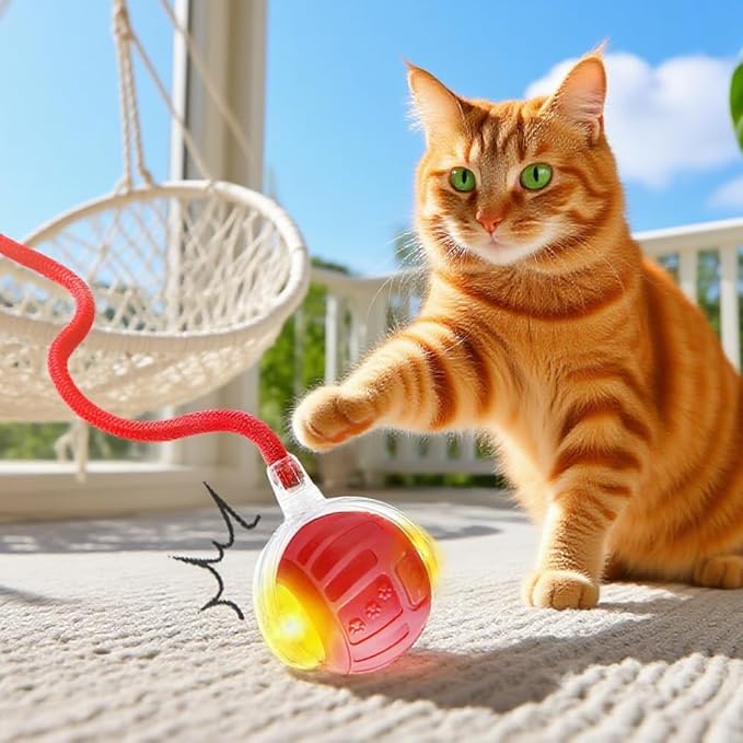 2026 New Interactive Pet Toy Ball, Smart Interactive Toy Ball for Cats & Dogs, Electric Rolling Pet Toy Ball, Rechargeable Interactive Cat Toys for Bored Indoor Cats Kittens to Keep Busy (Red)
