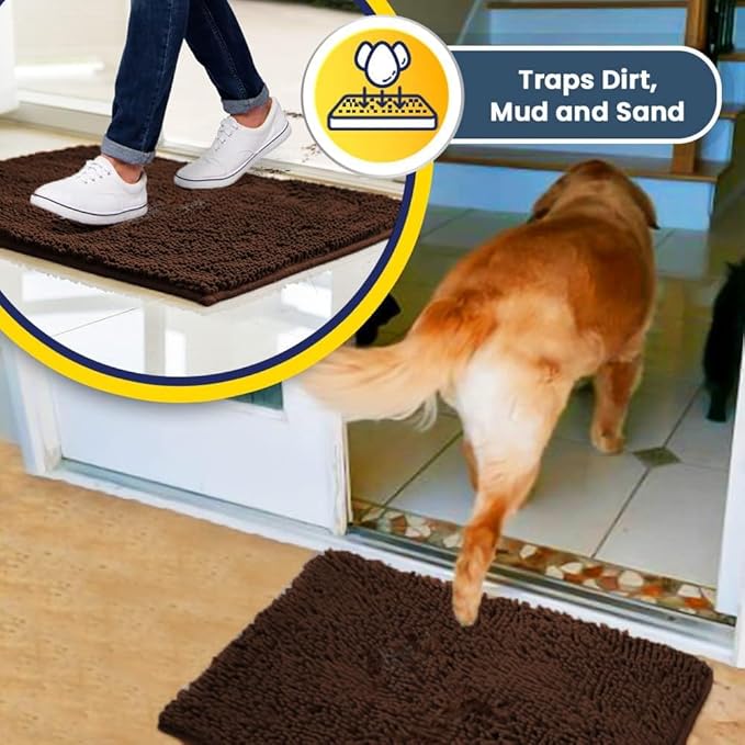 Muddy Mat® Original Dog Door Mat for Muddy Paws, Super Absorbent Microfiber, Non-Slip Washable Pet Rug, Quick Dry Chenille Entryway Carpet, Machine Washable Indoor Outdoor mat, Brown 36"x120"