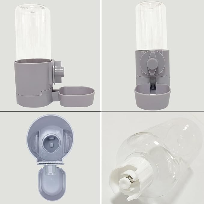 Rabbit Water Bottle 17 OZ Bunny Hanging Water Fountain Automatic Guinea Pig Water Dispenser No Leak Drinking Feeder for Bunny Chinchilla Hamsters Cat Dog Small Animals(Grey)
