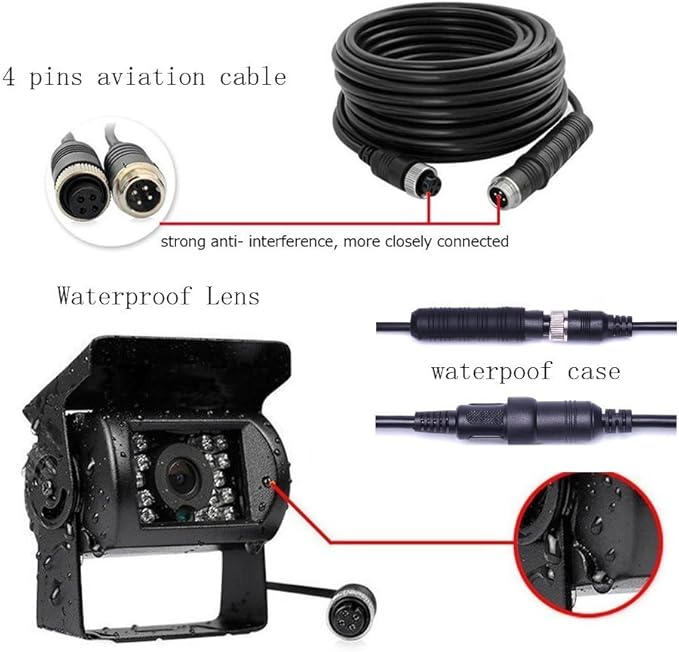 Vehicle Backup Camera Wired Backup Camera 9 Inch 4 Split Monitor with 2 x Front View Cameras 2 x Rear View Cameras with 170° 18 IR Night Vision IP 67,12-35V, Suitable for Trucks,Buses, SUVs,Trailers