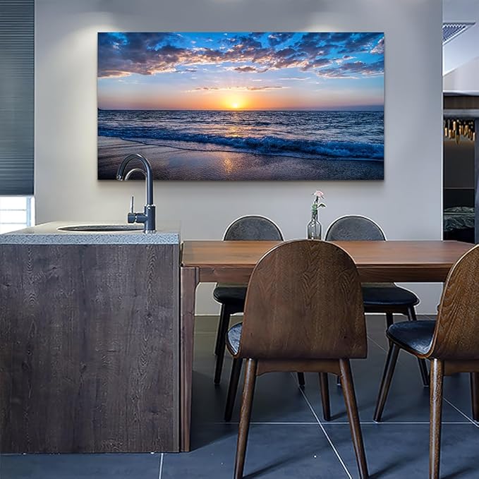Lapremoly Large Canvas Wall Art For Living Room farmhouse Wall Decor For Office Ocean Wave Wall Paintings Blue Sea Beach Pictures Framed Ready To Hang Bedroom Decor Prints Posters Art 24X48 inch