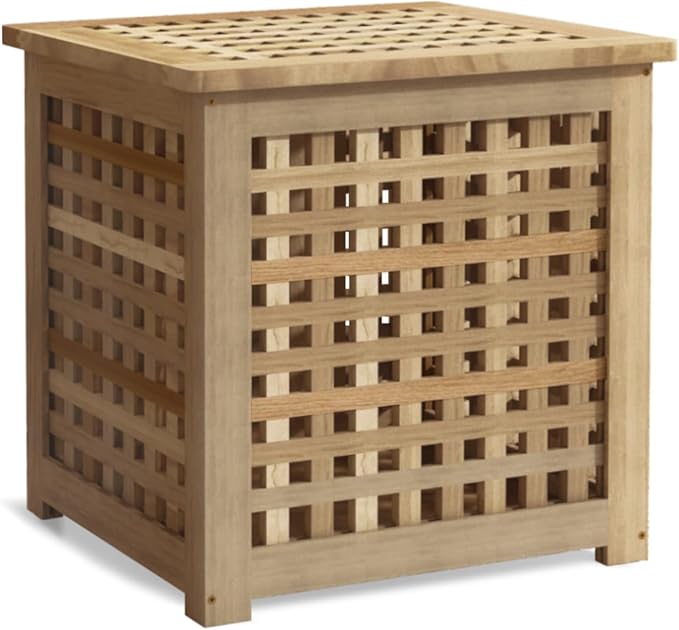 Bench with Storage, Acacia Laundry Hamper with Seat, Storage Benches with Seating for Entryway, Living Room, Bedroom, Bathroom (15.7x19.7x17.7in)