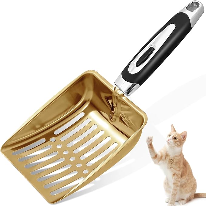 Stainless Steel Cat Litter Scoop - Metal Medium Cat Litter Scoop - Sturdy Mesh Scooper - Easy to Clean - Suitable for Cat Litter Box - Golden