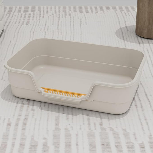 Extea Large Cat Litter Box with High Sides,Cat Boxes for Indoor Cats,Cat Litter Pan for Kitty,Litter Box with Low Entry,Easy to Clean,Anti-Splashing,23.6" x15.7" x6.2" (White)