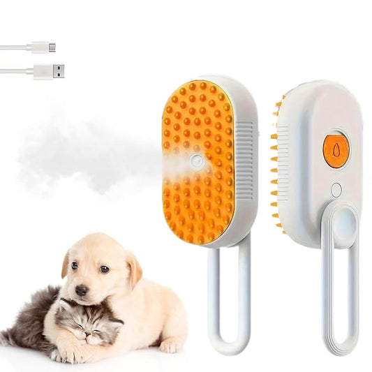 Cat Steam Brush for Shedding, 4 in 1 Cat Steam Brush for Massaging and Cleaning Shedding Pets, Anti Static Pet Hair Cleaning Comb, for Long and Short Hair Cats and Dogs Grooming Tool (White)