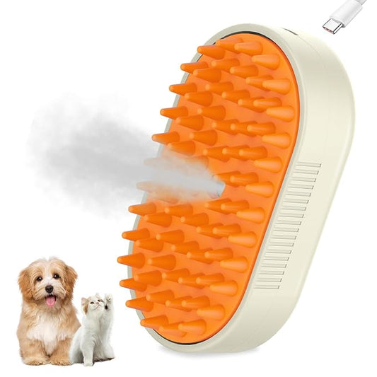 Steam Brush for Cats Dogs,Cat Steam Brushes for indoor Cats,3 in 1 Steam Cat Brush for Shedding,Silicone Pet Spray Hair Removal Comb for Massage,Combing,Rechargeable Dog Brushes for GroomingYellow