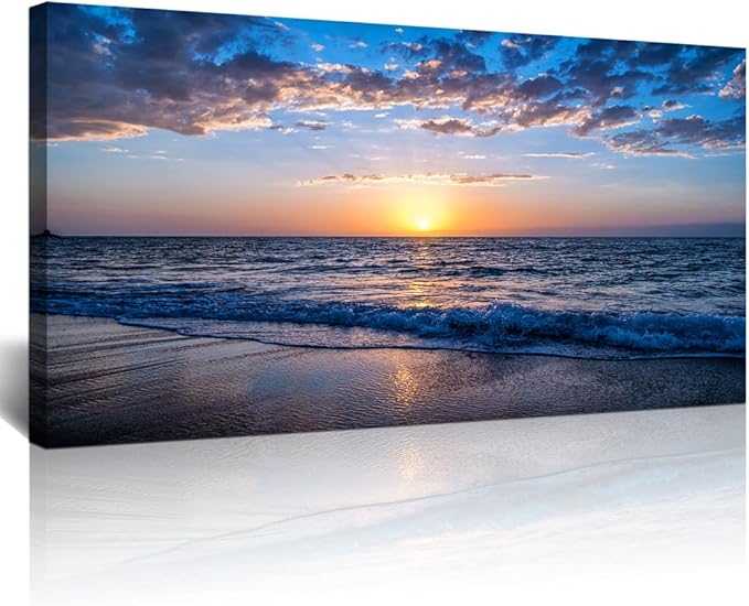 Lapremoly Large Canvas Wall Art For Living Room farmhouse Wall Decor For Office Ocean Wave Wall Paintings Blue Sea Beach Pictures Framed Ready To Hang Bedroom Decor Prints Posters Art 24X48 inch