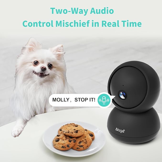 Alaga 3K Pet Camera, Dog Monitor with Phone App, 360° Pan/Tilt, Night Vision, Speaker, WiFi Cameras for Dog/Cat, Compatible with Alexa & Google Assistant, Black, Includes 1-Year Pet Time Album