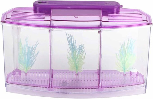 LIZEALUCKY Betta Fish Tank, Adjustable LED Light Acrylic Aquarium with Water Change Valve, Small Fish Tank Starter Kit for Office Home Room Decor (Purple)