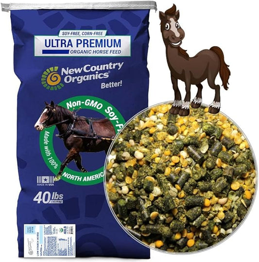 New Country Organics | Low Starch Horse Feed | Horse Food for Horses with Metabolic Disorders or Low Carb Needs | Corn-Free and Soy-Free | 16% Protein | Certified Organic and Non-GMO Feeder | 40 lbs