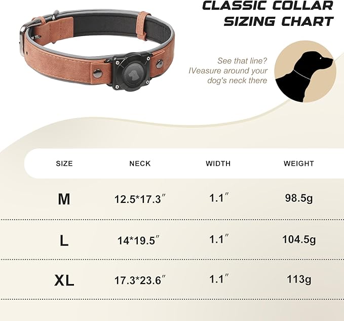 AirTag Dog Collar - Leather Dog Collar with Air Tag Holder | IPX8 Waterproof, Reflective, High - End, Adjustable Soft Padded | Dog GPS Tracker Collars Fit for Medium Large Dogs (Mahogany Brown, M)