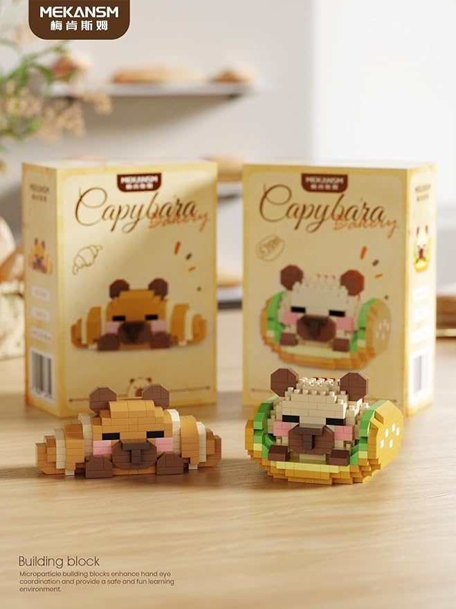 Chocolate Donut Cute Capybara Baking Bread Series Mini Building Toy Kawaii Animals Set Micro Adorable Pet Buildings Small Bricks Gifts Toys