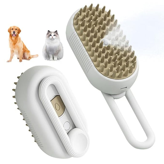 New Cat Steam Brush for Shedding Dog Brush with Steam Pet Hair Cleaning Brush Comb for Spray 4 in 1 Pet Grooming Soft Silicone Brush for Long & Short Haired Pets (White)