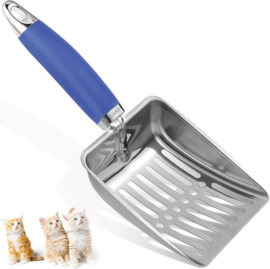 Cat Litter Scoop -Stainless Steel Metal Cat Litter Scoop-Sturdy Mesh Scooper - Mesh Shovel-Easy to Clean - Suitable for Cat Litter Box -Navy Blue
