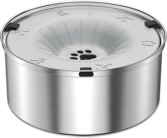 SCHITEC Dog Water Bowl No Spill 1.2L/40oz Slow Drinking Anti-Splash Stainless Steel Dog Bowl with Floating Disk, Spill Proof Pet Travel Water Dispenser for Sloppy Messy Drinkers(Light Gray)