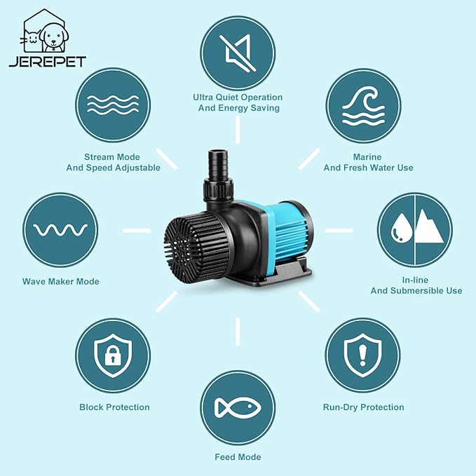 800GPH 30W16FT Aquarium 24V DC Water Pump with Controller, Submersible and Inline Return Pump for Fish Tank,Aquariums,Fountains,Sump,Hydroponic,Pond,Freshwater and Marine Water Use