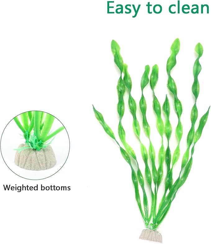 AQUANEAT Fish Tank Artificial Plants, Aquarium Plastic Seaweed Decorations, 11.75Inch Tall Fake Green Accessories, 10 Packs