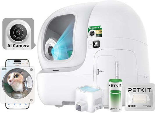 PETKIT 2025 Purobot Max Pro AI-Camera Self Cleaning Cat Litter Box, 210° Wide Angle Lens Night Vision Cat Facial Recognition Automatic Litter Box with 5G WiFi App Control Odor-Free