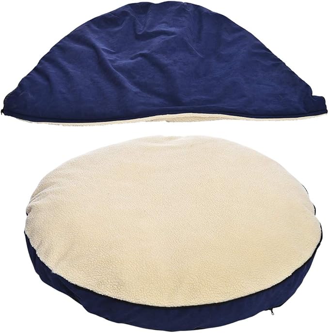 Amazon Basics Pet Cave Bed for Dog, With Removal Nesting Cave Cover, Fits up to 30lbs Pets, 35 x 35 x 13 inches, Blue