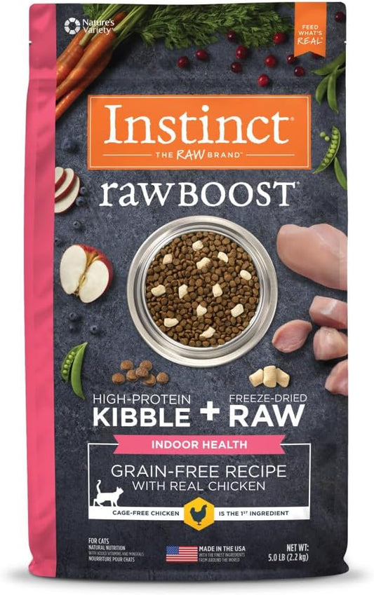 Instinct Raw Boost Indoor Health, Natural Dry Cat Food with Freeze Dried Pieces, Grain Free Recipe - Real Chicken, 5 lb. Bag