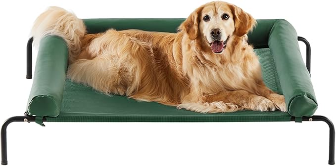 RRPETHOME Large Elevated Cooling Dog Bed, Raised Dog Cot Beds for Large Dogs, Elevated Outdoor Pet Bed, Chew Proof Portable Cooling Pet Cot with Skid-Resistant Feet and Breathable Mesh