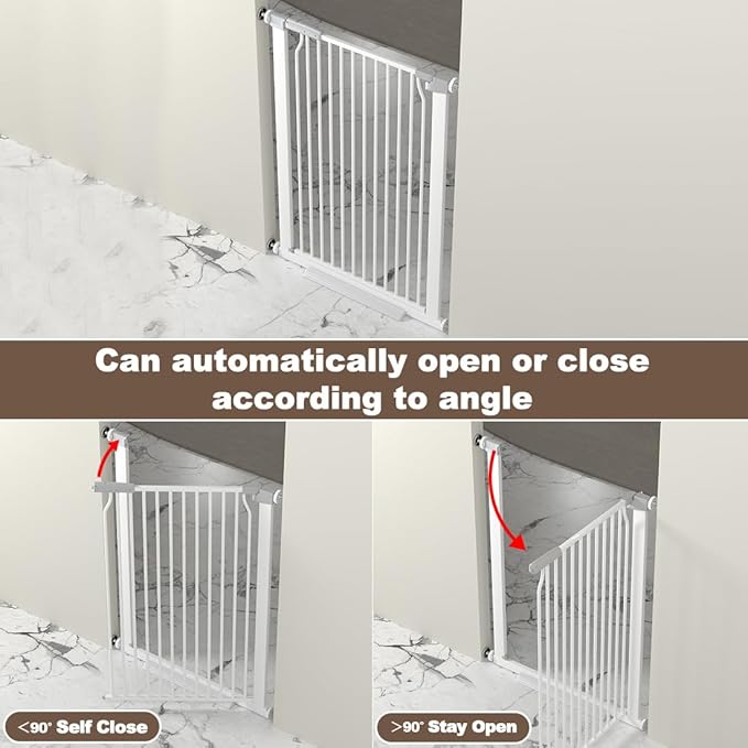 41" Extra Tall Cat Gate for Doorway, 54.5-60.2'' Metal Pet Baby Safe Gate, Extra Wide Pressure Mounted Child Door with Expansion Kit, No Drilling Baby Gate Indoor, No Climb Proof Gate, White