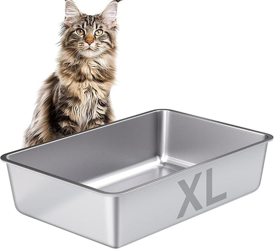 Stainless Steel Litter Box Easy Clean,-Large Metal Litter Box for Cats, High Sided Metal Litters Boxes, No Smell, Non Stick, Odor Proof, Indoor Outdoor