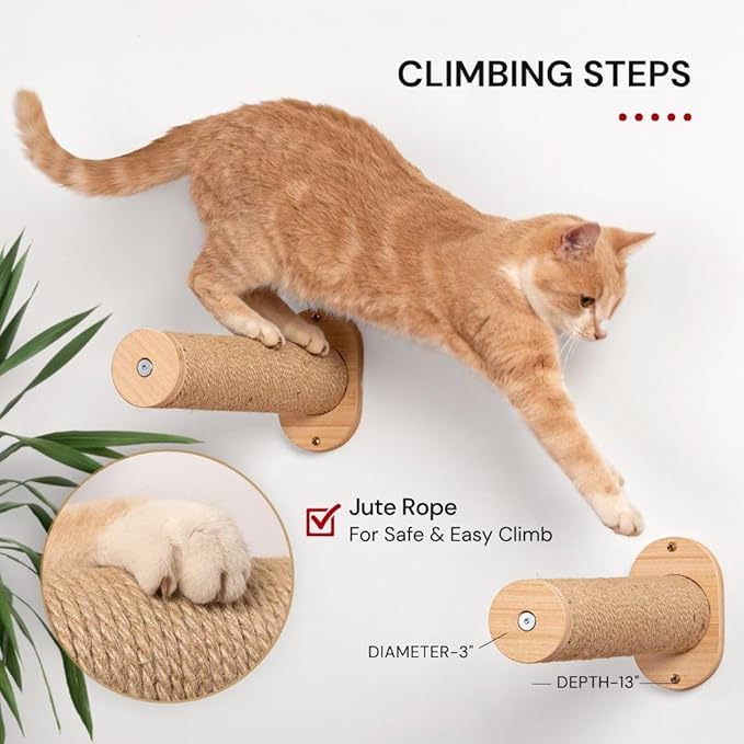7 Ruby Road Cat Hammock Wall Mounted Shelf with Two Steps Set - Wall Shelves and Perches for Sleeping, Playing, Climbing and Lounging - Modern Cat Bed & Furniture for Indoor and Large Cats or Kitty
