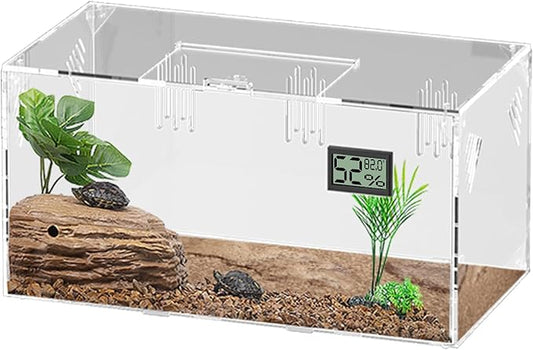 Acrylic Tarantula Enclosure, Reptile Terrarium Breeding Tank w/Temperature Hygrometer,Habitat Reptiles Feeding Box Isopod Terrarium Cage for Insect Lizard Home Office (Reptile-Tank-L(No Tray))