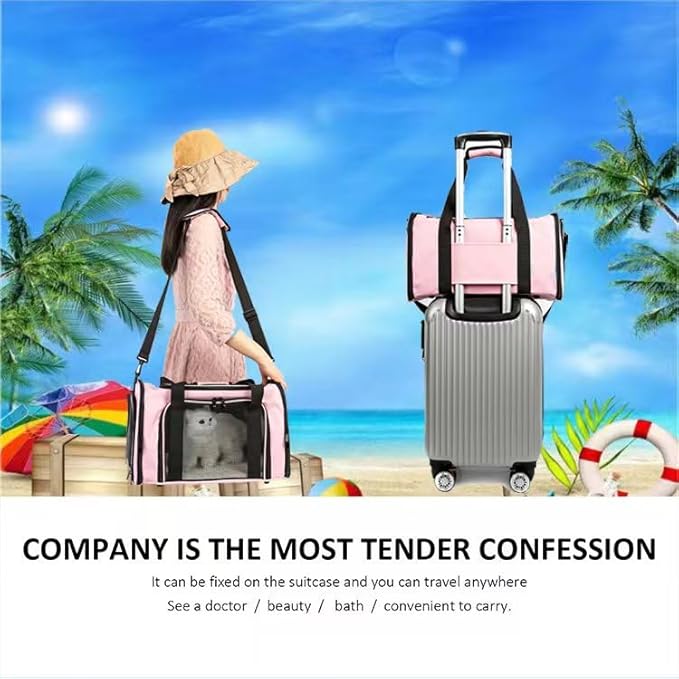 Cat Carrier Dog Carrier Pet Carrier Cat Bags for Small Medium Cats Dogs Puppies of 15 Lbs,of Airline Approved Small Dog Bag Soft Sided,Collapsible Travel Puppy Carrier (Medium, Pink)
