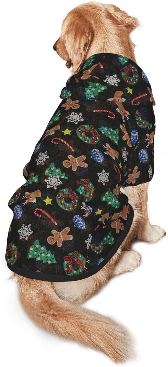 Xmas Tree Reindeer Ginger Cookie Hoodie,Christmas Cosplay Dog Clothes with Pocket and Hat Winter Clothes Sweaters XXX-Large