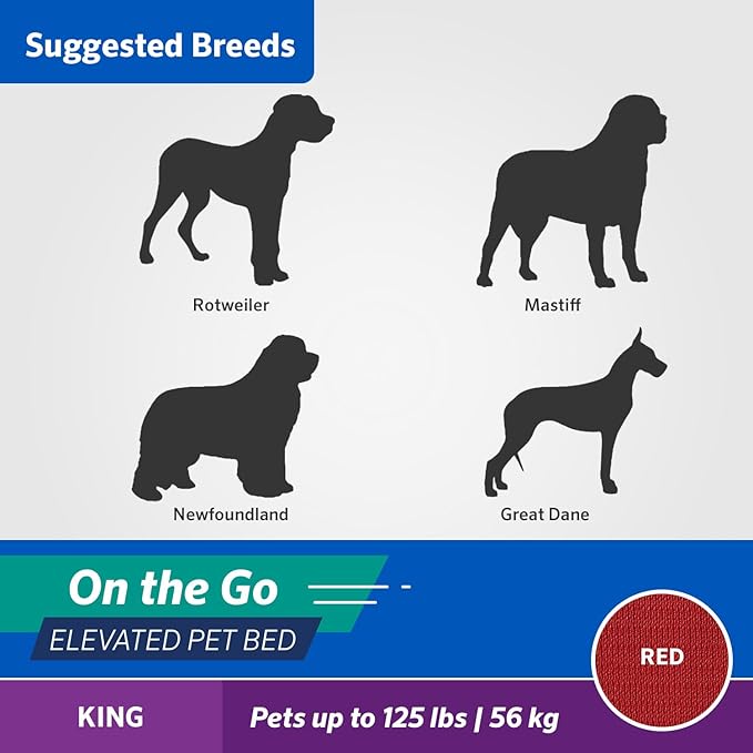 Coolaroo On-The-Go Elevated Dog Bed - Foldable Pop-Up Travel Dog Bed with Breathable, Moisture-Resistant Fabric, Carry Bag Included, Lightweight & Portable, Red, Extra Large