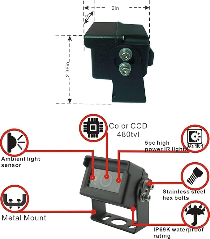 AHD 1080P Wired Reverse Rear View Backup Camera System,2 IR Camera with Waterproof IP69K, 7" Single View Monitor with TVS Protector,Vibration-Proof 10G for Tractor/Truck/Skid Steer/Heavy Equipment