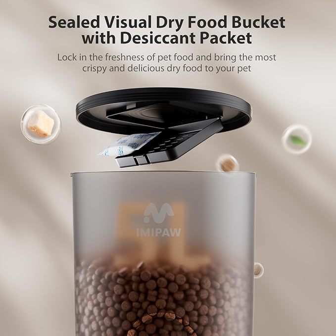 Automatic Cat Feeders, 5L Large Capacity, Timed Feeding Dry Food, Dual Power Design, Programmable Portion Size, 1-6 Meals Per Day, with Desiccant, Suitable for Small Pets Food Dispenser, Black