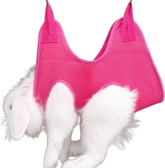 Rabbit Grooming Hammock with Safety Belt for Nail Clipping, Grooming, Bunny Bathing Bag for Nail Trimming, Cat Claw Care Bag, Small Animal Grooming Harness (Red,X-Small)
