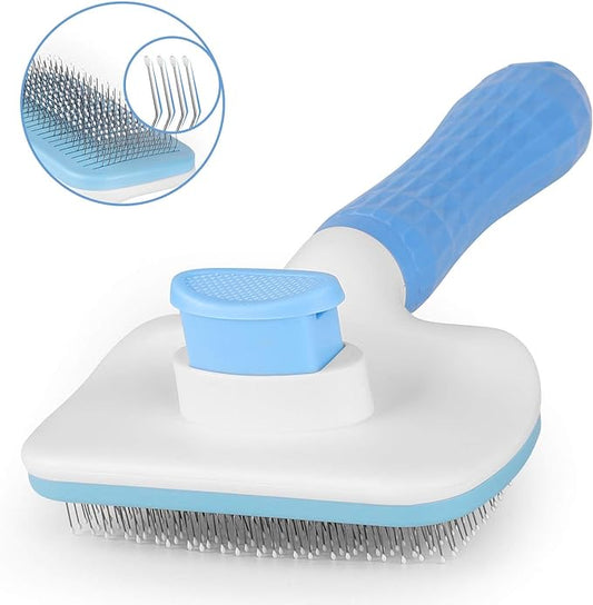 Self Cleaning Slicker Brush,Dog Brush & Cat Brush with Massage Particles,Removes Loose hair & Tangles,Skin Friendly & Promote Circulation-Blue 1