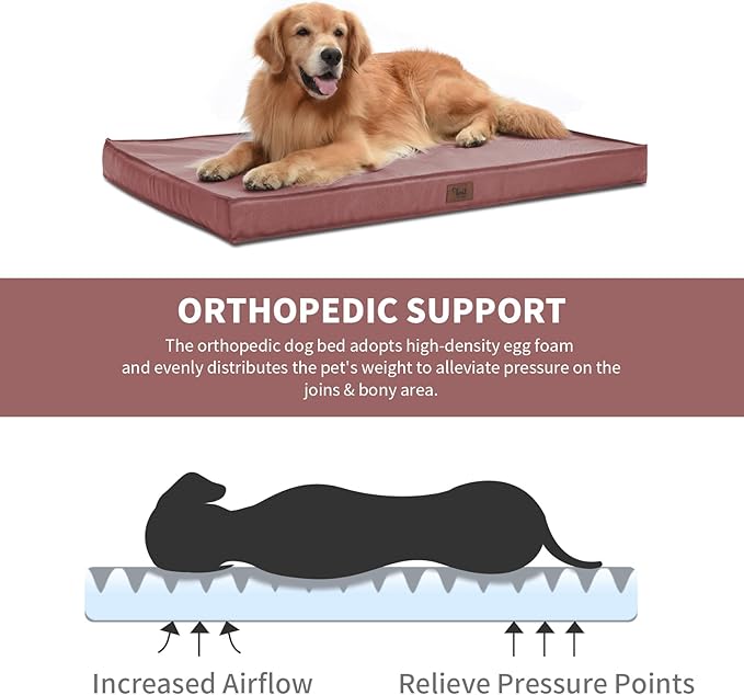 Outdoor Dog Bed for Small Dogs, Waterproof Dog Crate Bed for Small Dogs, Orthopedic Egg Crate Foam Puppy Beds with Washable and Removable Oxford Cover, Pink
