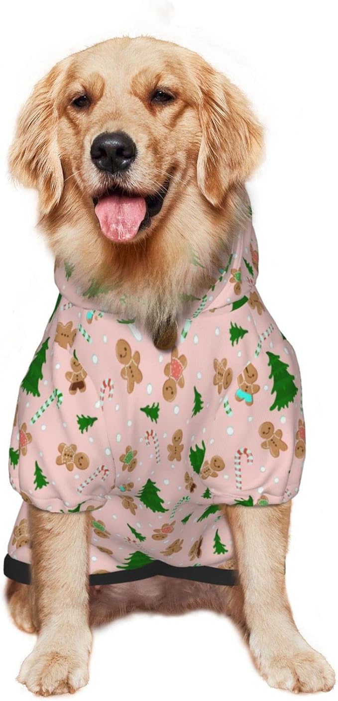 Christmas Gingerbread Men Hoodie,Christmas Cosplay Dog Clothes with Pocket and Hat Winter Clothes Sweaters Medium