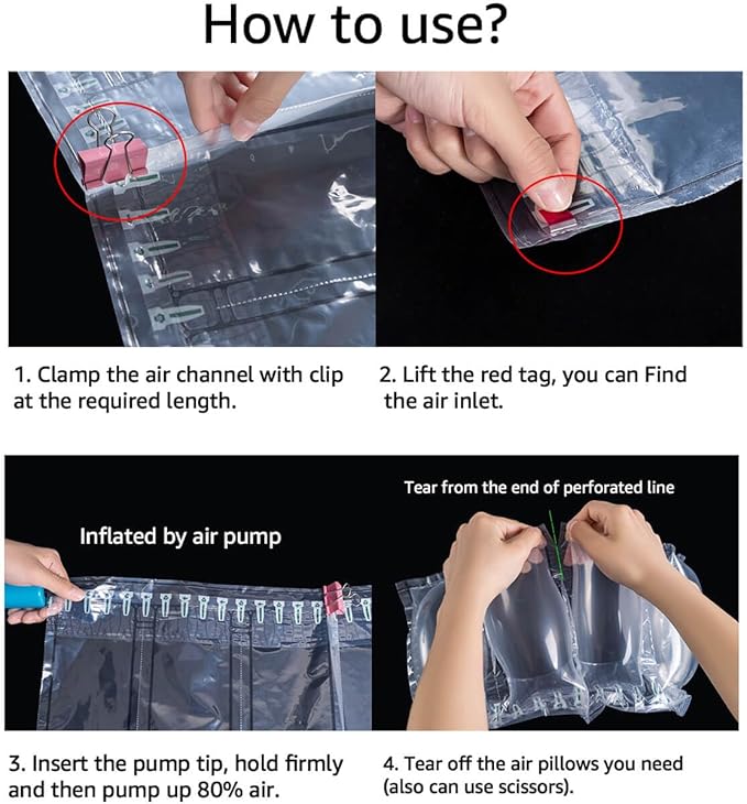 Air Pillows for Shipping with pump 400 Count Inflatable Packaging Air Bags, Alternative to Packing Peanuts, Packing Box filler Purse Stuffers for Shape 3.54" x 7.87"