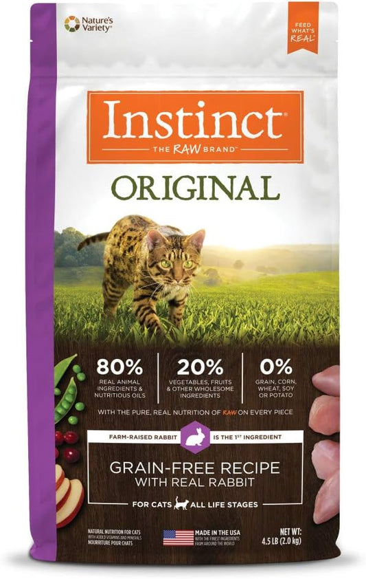 Instinct Original Dry Cat Food, Raw Coated Kibble, High Protein, Grain Free Recipe - Real Rabbit, 4.5 lb. Bag