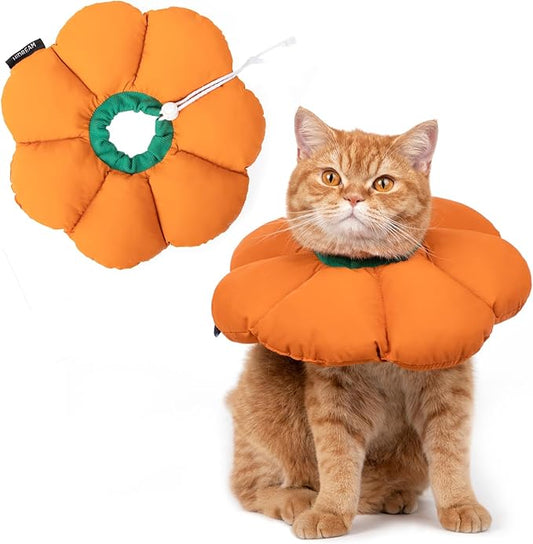 H HIDREAM Cat Cone Collar,Cute Waterproof Recovery Collar,Anti-Bite Lick Wound Healing Safety Elizabethan e Collar for Cats,Orange Pumpkin Halloween Costume, HDY01-005M