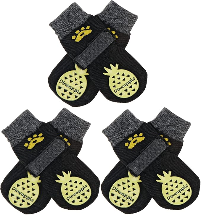 BEAUTYZOO Anti-Slip Dog Socks,Dog Shoes for Hot/Cold Pavement,Paw Protectors with Grips 3 Pairs for Puppy Small Medium Large Senior Old Dogs,Dog Socks to Prevent Licking and Hardwood Floor Protection