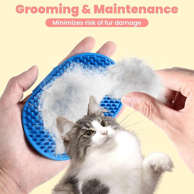 4Pcs Silicone Cat Grooming Brush Set, Multi-Functional Cat Self Groomer for Indoor Cats, Wall Mounted Face Scratchers, Grooming Strap Pad for Sofa & Chair Legs (Blue, Red)