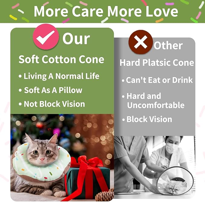 Cat Cone Collar Soft, Waterproof Cat Recovery Collars Spay Cones to Stop Licking Cute Donut E Collar After Surgery Anti-Lick Wound Healing Safety Elizabethan Collar for Kittens (Donut Green, Small)