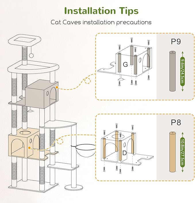 Globlazer Giant Cat Tree, 83 inch Cat Tree for Indoor Cats Large Adult, XXL Cat Tower with 9 Scratching Posts for 20lb+ Heavy Duty Large Adult Cats, F83, Light Grey