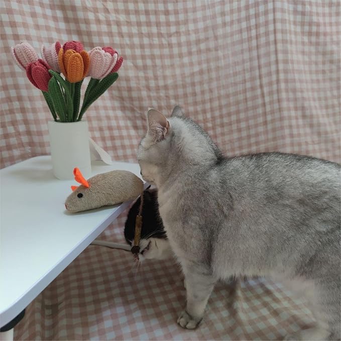 Cat Toys for Indoor Cats, 3Pcs Large 8.9" Plush Mouse Kitten Toys with Bell Tail Sound, Organic Catnip with Silvervine, Individually Packaged Dental Chew Matatabi for Exercise & Oral Health